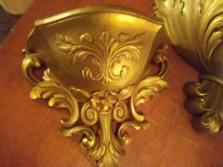 3 Vintage Gold Wall Pocket Planters Hollywood Regency Ornate Syroco Homco Dart L 7