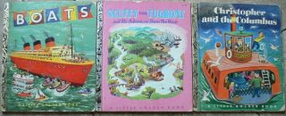 3 Vintage Little Golden Books Boats,  Christopher & The Columbus,  Scuffy The Tug