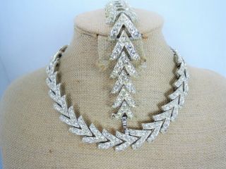 Vintage Sarah Coventry Chevron Patterned Rhinestone Choker Necklace & Bracelet