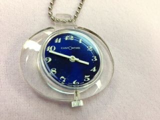 Vintage Trice Customtime Swiss Pendant Watch Necklace Clear Lucite / Acrylic