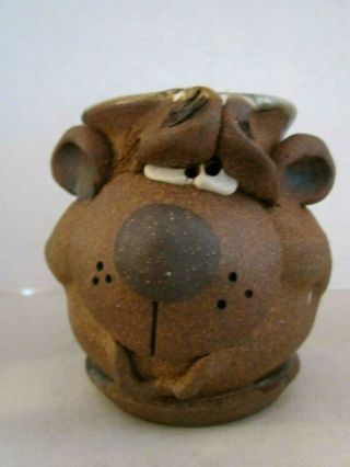 Set Of 2 Vtg Mahon Stoneware Animal Bear 3d Face Mug Cup Signed.  Pottery Clay