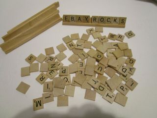 Vintage Complete Set Of 100 Wooden Scrabble Letters Tiles & Rails