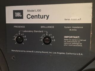 JBL L100 Century Speakers - Consecutive Serial ’s - 7