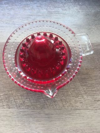 Red French Glass Vintage Style Citrus Juicer / Red Kitchenware / Vintage Glass