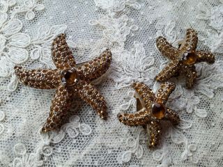 Vintage Signed Jomaz Starfish Pin Brooch And Earrings Set