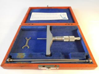 Vintage Brown & Sharpe 608 Depth Micrometer In,  2 Rods And Case