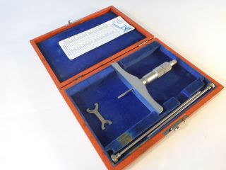 vintage Brown & Sharpe 608 depth micrometer in,  2 Rods and Case 7