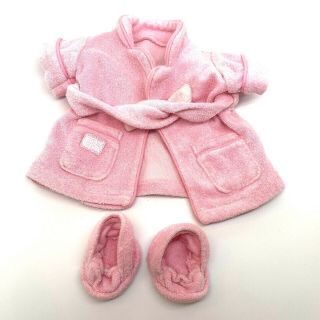 Vintage Cabbage Patch Kids Cpk Baby Doll Pink Fuzzy Robe & Slippers Outfit Euc
