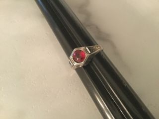 Vintage Sterling Silver Ring With Red Stone Size 10 3/4