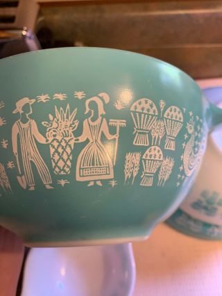Vintage Pyrex Amish Butterprint Turq Nesting Cinderella 4 Pc Mixing Bowls 3