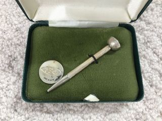 Vintage Sterling Silver 1983 Open Golf Championship Tee & Ball Marker and Case 2