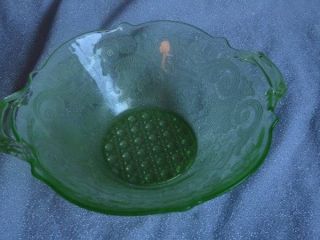 Vtg Lancaster Green Depression Glass Debbra Handled 9 " Bowl Uranium Glows 1933