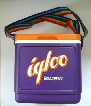 Vintage Igloo Tag Along 10 Cooler Purple Body Orange Lid W/rainbow Strap