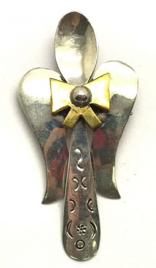 Taxco Mexico Vintage Oxidized Sterling Silver 925 Spoon Angel Pendant Pin Brooch