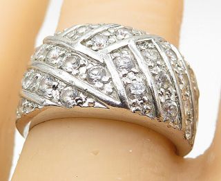 925 Sterling Silver - Vintage Sparkling Topaz Smooth Band Ring Sz 8 - R9544