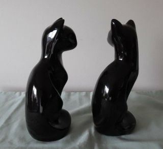 VINTAGE 1970 ' s PAIR CERAMIC BLACK CAT FIGURINES : 20cms high 2