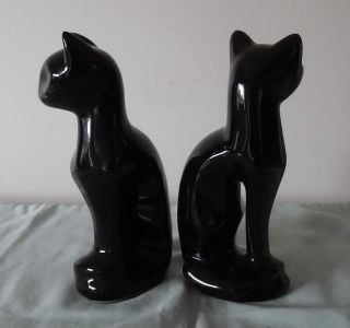 VINTAGE 1970 ' s PAIR CERAMIC BLACK CAT FIGURINES : 20cms high 3
