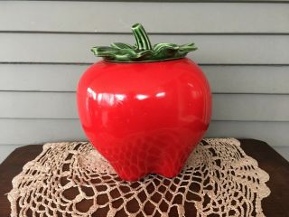 Vintage Mccoy Red Apple Cookie Jar Kitchen Canister Container Home Decor