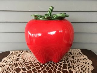 Vintage McCoy Red Apple Cookie Jar Kitchen Canister Container Home Decor 3