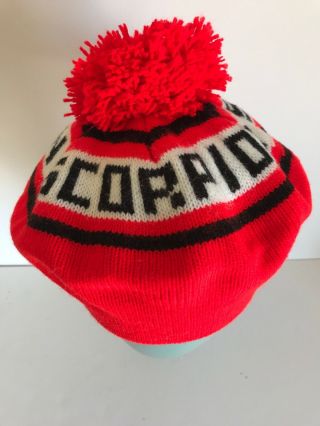 Vintage Scorpion Snowmobile Knit Pom Pom Hat Stocking Cap Beanie Winter Red