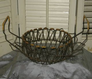 Htf 2 - Layer Antique Vintage Collapsible Wire Egg Basket French Country Farm