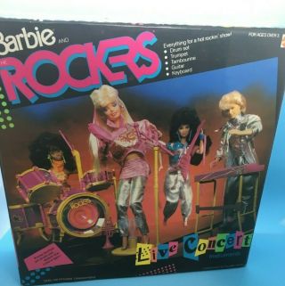 1986 Barbie And The Rockers Live Concert Band Instruments,  Nrfb 80 