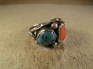 Vintage Sterling Silver & Turquoise/coral Ring,  Signed Sc,  Size 10.  75,  7g