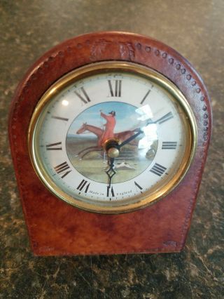 Vintage Mantel Desk Clock London,  Germany Time,  Roger Lascelles,  Leather,  Brass