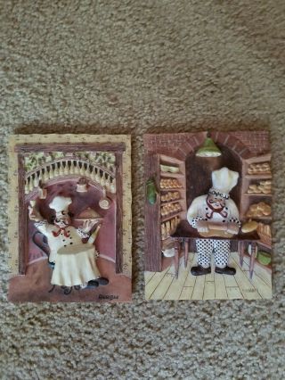 Riggsbee Vintage Italian 3d Chef Ceramic Tiles Pictures Wall Art Set Of 2