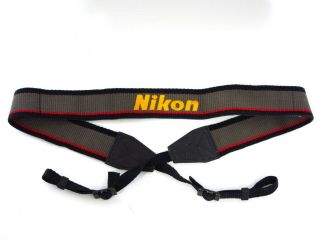 Vintage Nikon Camera Neck Strap - Yellow Embroidered Logo With Gray/red 2 " Wide