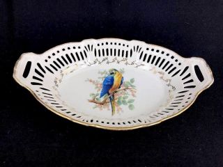 Vintage Schwarzenhammer Bavaria Germany Pierced Porcelain Bowl Parrot Decoration