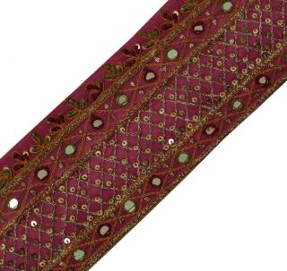 Vintage Sari Border Indian Craft Trim Hand Embroidered Mirror Work Ribbon Lace