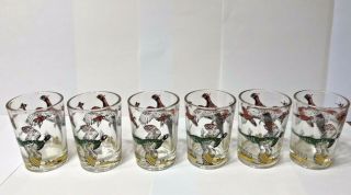 6 Vintage Pheasant Glasses Hazel Atlas Juice/ Double Shot?? 3 1/8 " H