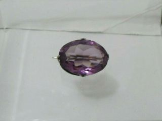 Vintage Georgian - Art Deco Solid Silver Amethyst Colour Glass Lace Pin Brooch