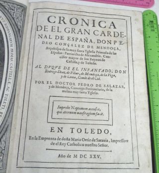 CRONICA DE EL GRAN CARDENAL DE ESPAÑA/1625/DE SALAZAR/FINE LEATHR/3 ENGRVD.  PLTS/ 7