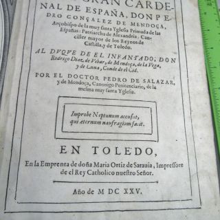 CRONICA DE EL GRAN CARDENAL DE ESPAÑA/1625/DE SALAZAR/FINE LEATHR/3 ENGRVD.  PLTS/ 9