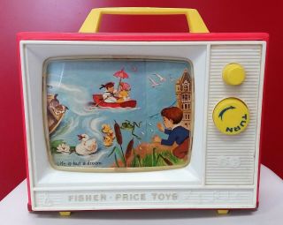 1966 Fisher Price Vintage Musical Toy Tv Plays London Bridge & Row Your Boat