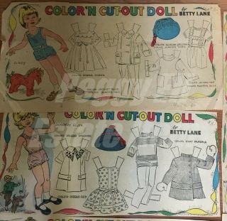 16 UNCUT NEWSPAPER PAPER DOLLS ' COLOR ' N CUT - OUT DOLL BY BETTY LANE ' 1966 - 68 - 69 2