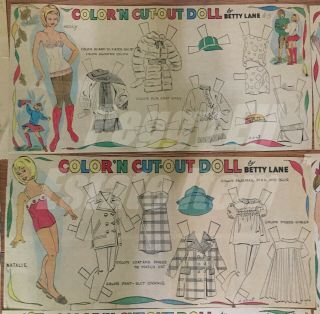 16 UNCUT NEWSPAPER PAPER DOLLS ' COLOR ' N CUT - OUT DOLL BY BETTY LANE ' 1966 - 68 - 69 3