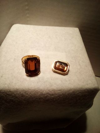 Vintage Avon Ring W/ Large Amethyst Rectangular Stone And Matching Pendant Sz.  8