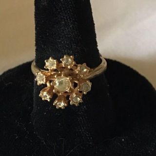 Vintage 18KT Gold Electroplate Cubic Zirconia Cluster Ring Sz 7 Flower Cocktail 2
