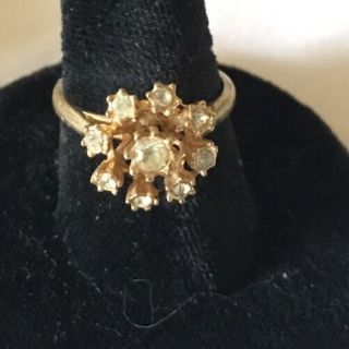 Vintage 18KT Gold Electroplate Cubic Zirconia Cluster Ring Sz 7 Flower Cocktail 3