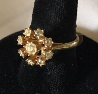 Vintage 18KT Gold Electroplate Cubic Zirconia Cluster Ring Sz 7 Flower Cocktail 4