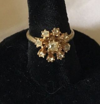 Vintage 18KT Gold Electroplate Cubic Zirconia Cluster Ring Sz 7 Flower Cocktail 5