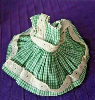 1951 1952 Vogue Ginny Wavette 80 Green White Gingham Cotton Dress Lace Trim Vtg