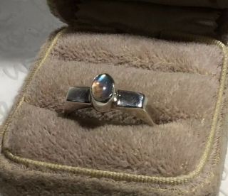 Vtg Modernist Scandanavian Style Handmade 925s Blue Moonstone Ring Sz 5.  75 3.  3g