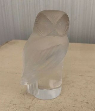 Vintage Lalique France Etched Signed Crystal Owl Figurine Frosted Glass Hibou