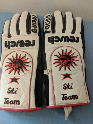 Vtg Reusch Racing Gloves Ski Team Insulated Leather Black White Red Sun Sz 9 1/2