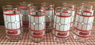 8 - Vintage Libby Coca - Cola Tiffany Style Frosted Stain Glass Drinking Tumbler