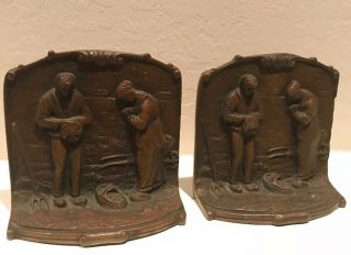 Antique Vintage - Solid Bronze - Bookends - Couple Giving Thanks - Book Ends 2